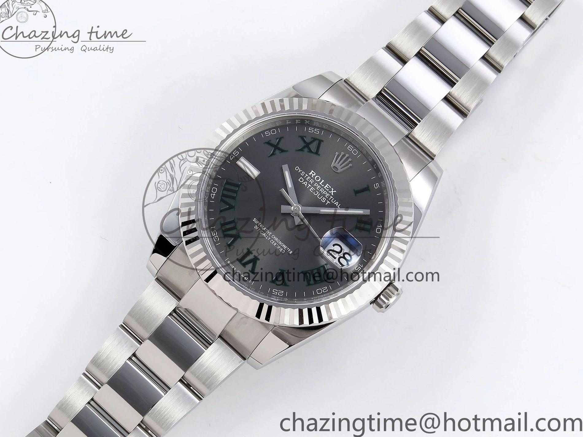 Best Edition Steel Dial Oyster Green Gray VR3235 on 126334 DateJust Roman C+F 41 Bracelet 904L SS 1:1 0223